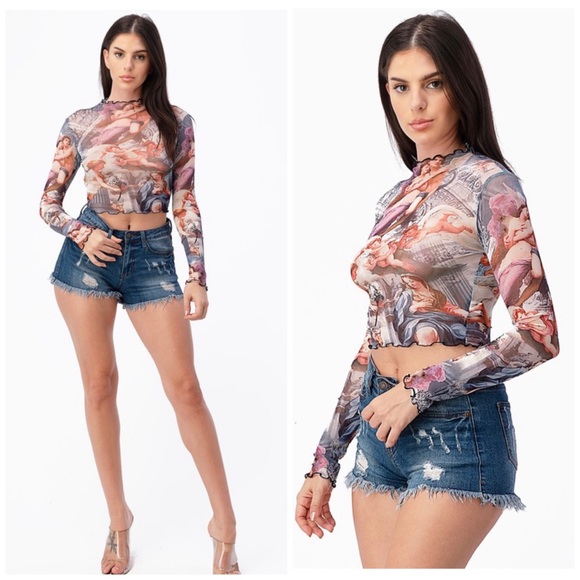 Renaissance print mesh top - Picture 6 of 10